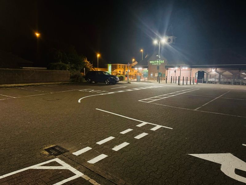 Refreshed line markings in a Waitrose & Partners car park