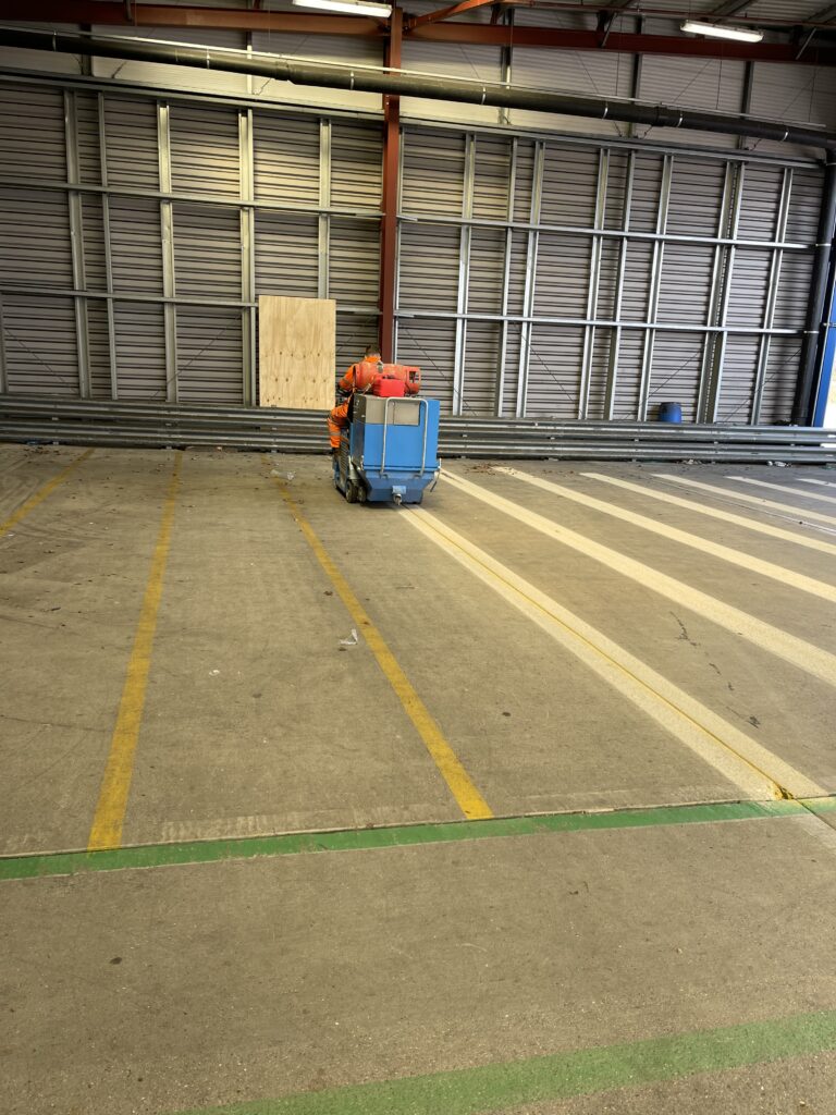 Warehouse line marking surface preparation