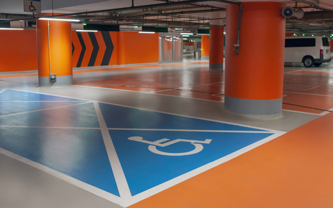 Disabled car parking bay in an underground car park