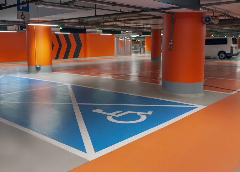 Disabled car parking bay in an underground car park