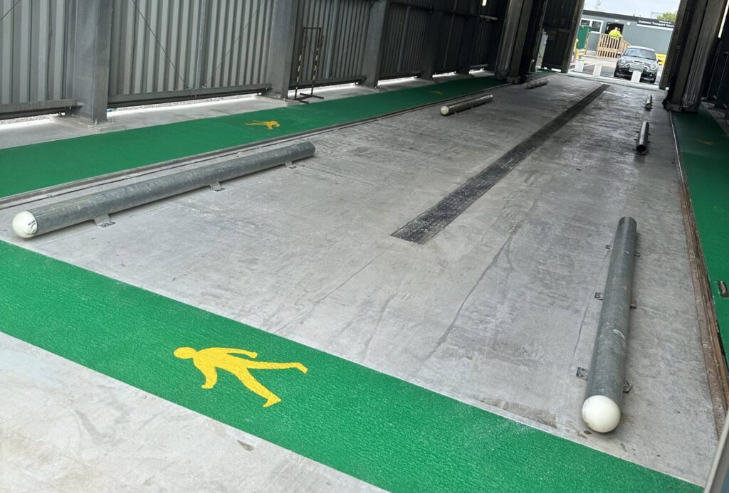 Pedestrian walkway, floor markings