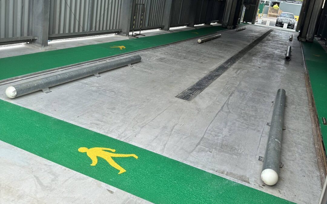 Pedestrian walkway, floor markings