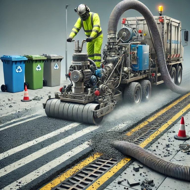 DALL·E 2024-08-23 13.49.05 - A highly realistic and clean image showing the process of road marking removal and waste clearance