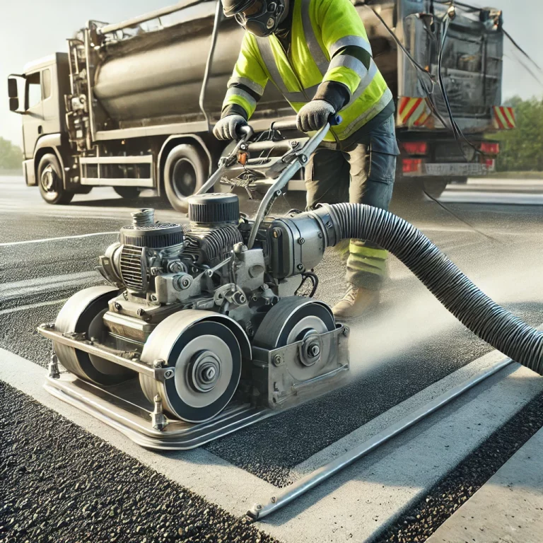 DALL·E 2024-09-09 14.11.21 - A realistic image showing the grinding process used for surface preparation in line marking